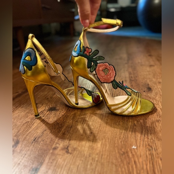Gucci Metallic Gold Evening Stiletto Strap Sanda Sz 37.5 - Picture 7 of 8